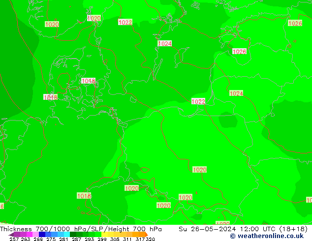 Thck 700-1000 hPa ECMWF Ne 26.05.2024 12 UTC