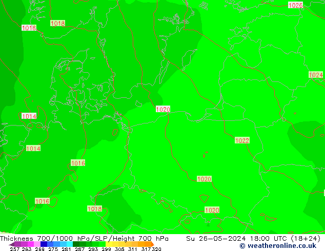 700-1000 hPa Kalınlığı ECMWF Paz 26.05.2024 18 UTC