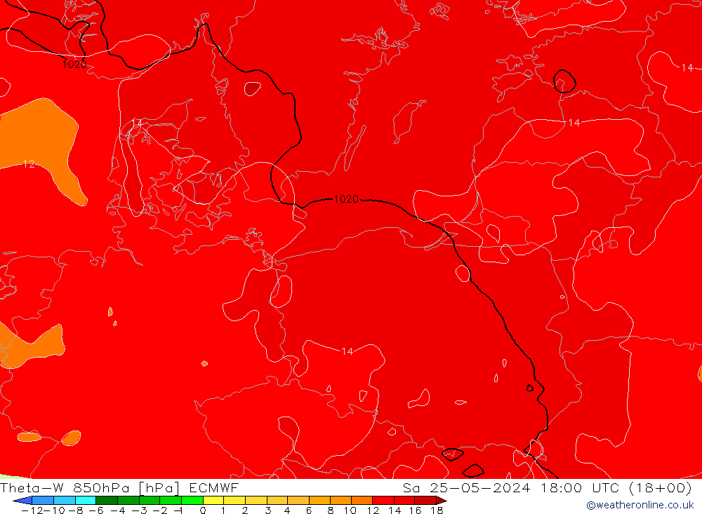 Theta-W 850hPa ECMWF  25.05.2024 18 UTC