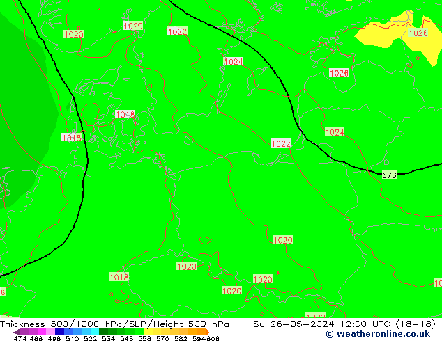 Schichtdicke 500-1000 hPa ECMWF So 26.05.2024 12 UTC