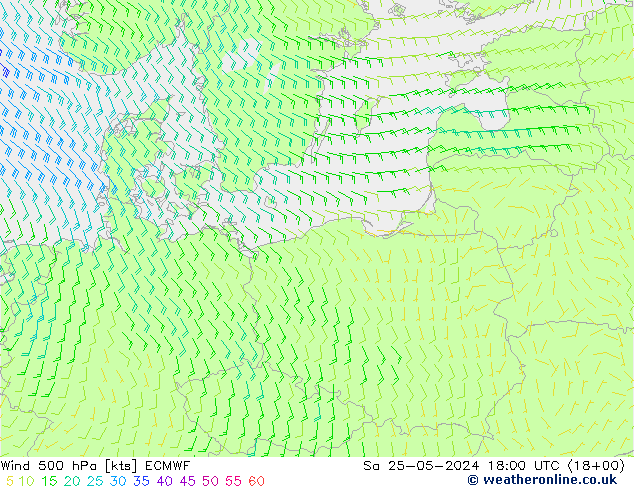 ветер 500 гПа ECMWF сб 25.05.2024 18 UTC