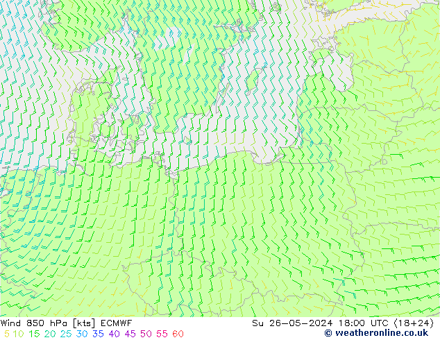Wind 850 hPa ECMWF zo 26.05.2024 18 UTC