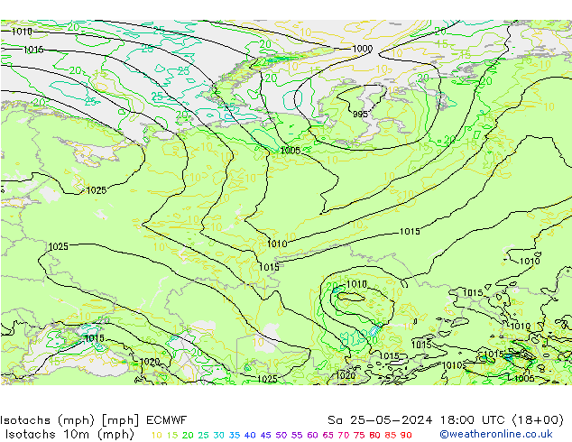 Isotachs (mph) ECMWF  25.05.2024 18 UTC