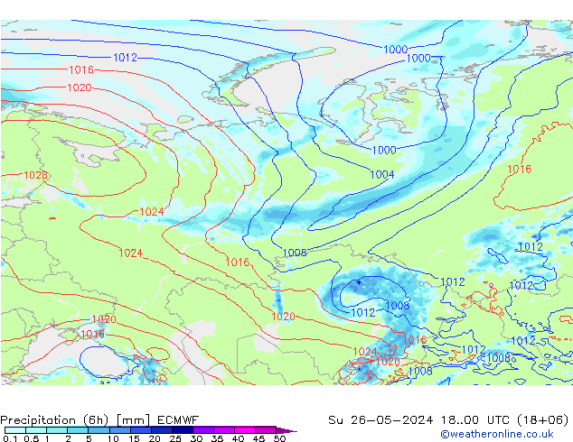 Z500/Yağmur (+YB)/Z850 ECMWF Paz 26.05.2024 00 UTC