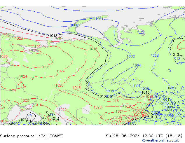 Atmosférický tlak ECMWF Ne 26.05.2024 12 UTC