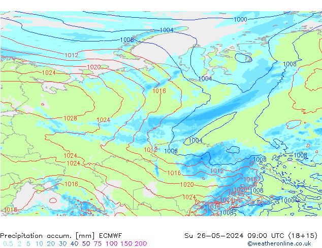 Precipitation accum. ECMWF Ne 26.05.2024 09 UTC