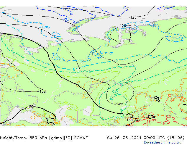 Z500/Yağmur (+YB)/Z850 ECMWF Paz 26.05.2024 00 UTC