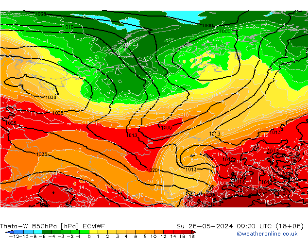 Theta-W 850hPa ECMWF  26.05.2024 00 UTC