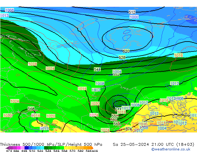 Thck 500-1000гПа ECMWF сб 25.05.2024 21 UTC