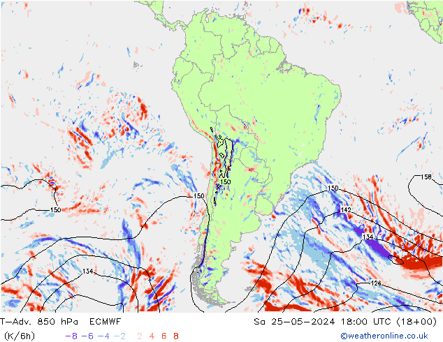 T-Adv. 850 hPa ECMWF so. 25.05.2024 18 UTC