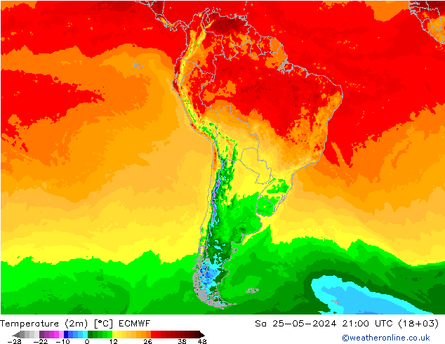 Temperature (2m) ECMWF So 25.05.2024 21 UTC