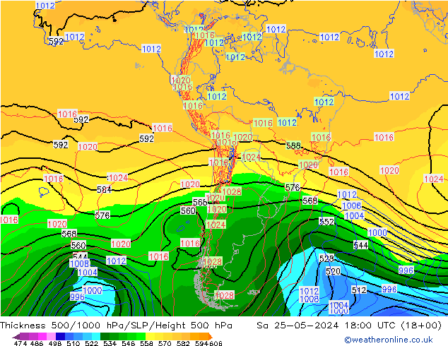 Thck 500-1000hPa ECMWF sab 25.05.2024 18 UTC