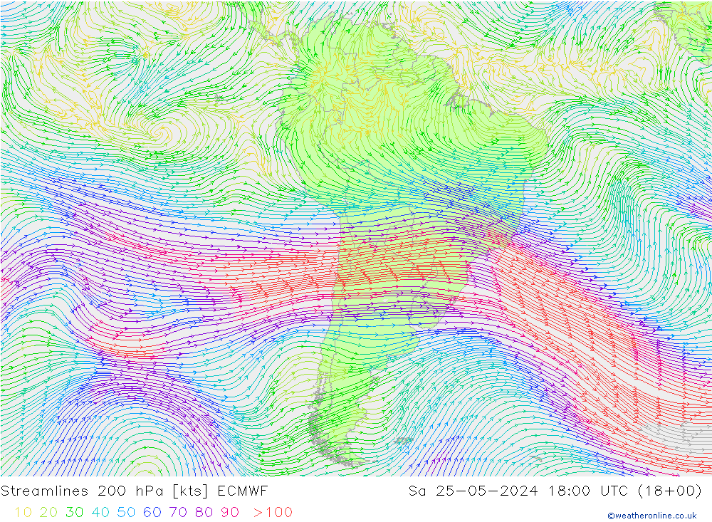 Rüzgar 200 hPa ECMWF Cts 25.05.2024 18 UTC