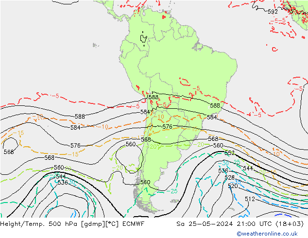 Height/Temp. 500 hPa ECMWF Sa 25.05.2024 21 UTC