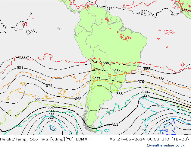 Z500/Rain (+SLP)/Z850 ECMWF пн 27.05.2024 00 UTC