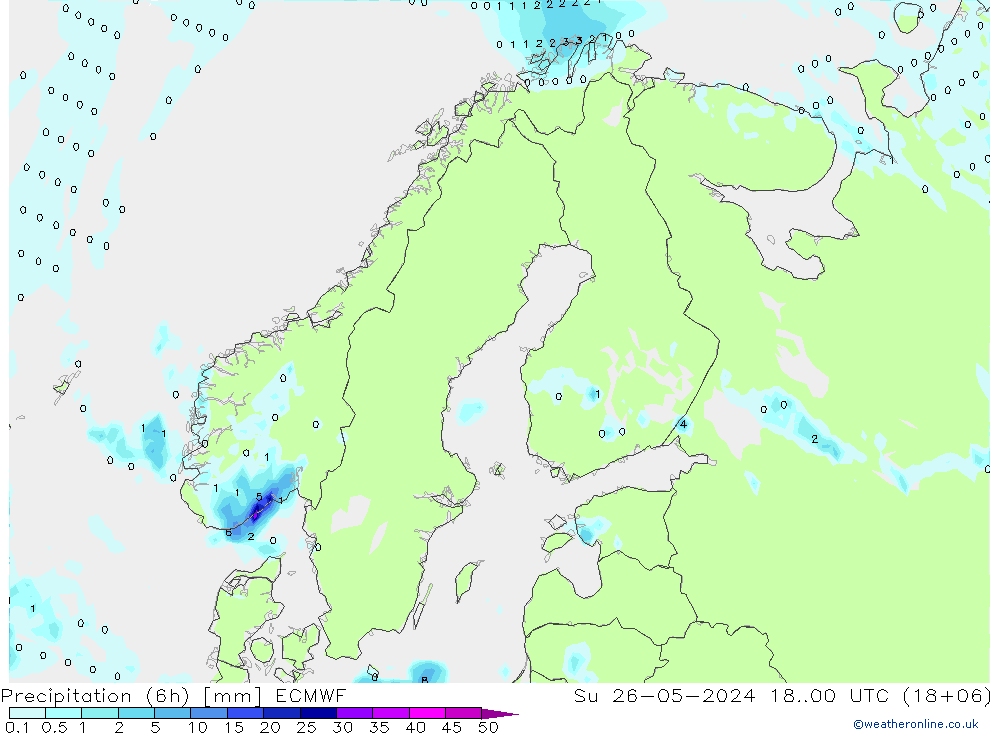 Nied. akkumuliert (6Std) ECMWF So 26.05.2024 00 UTC