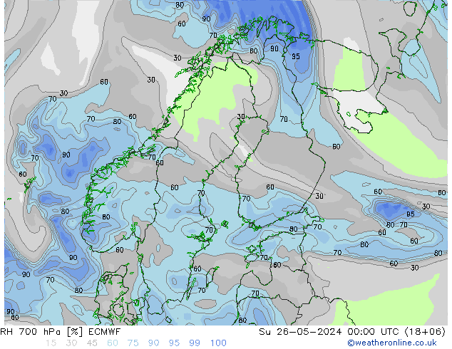 RH 700 hPa ECMWF Dom 26.05.2024 00 UTC