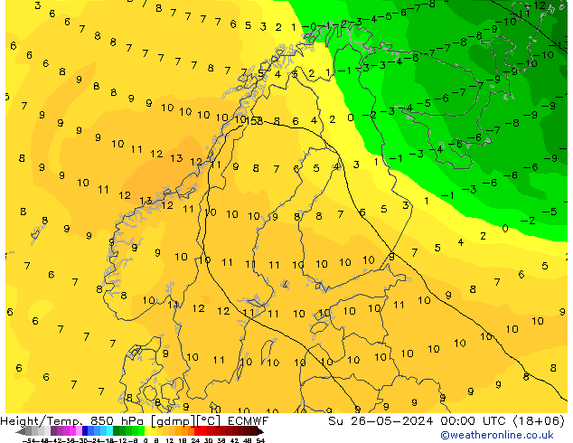 Z500/Yağmur (+YB)/Z850 ECMWF Paz 26.05.2024 00 UTC