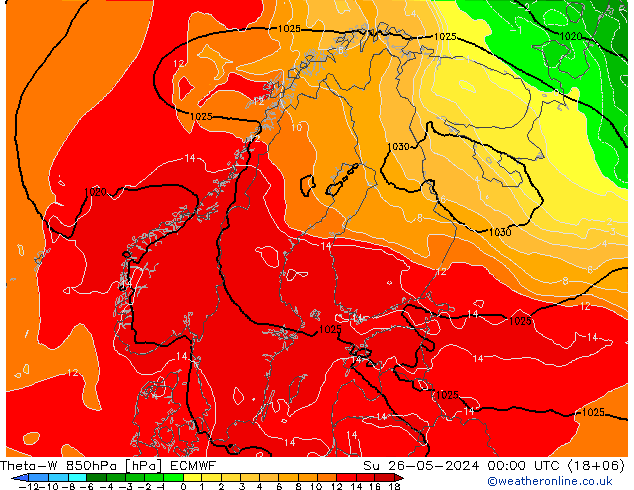 Theta-W 850hPa ECMWF So 26.05.2024 00 UTC