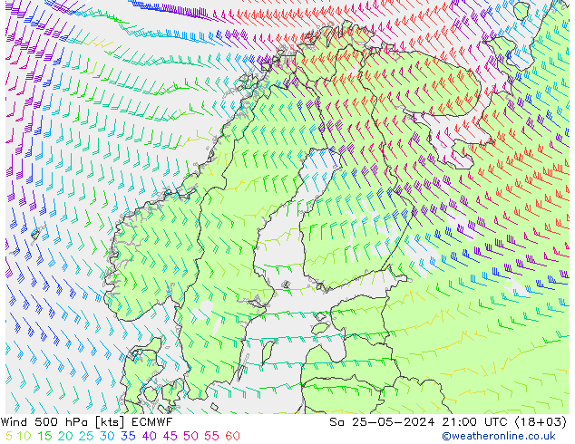 Wind 500 hPa ECMWF za 25.05.2024 21 UTC