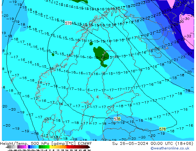 Z500/Yağmur (+YB)/Z850 ECMWF Paz 26.05.2024 00 UTC