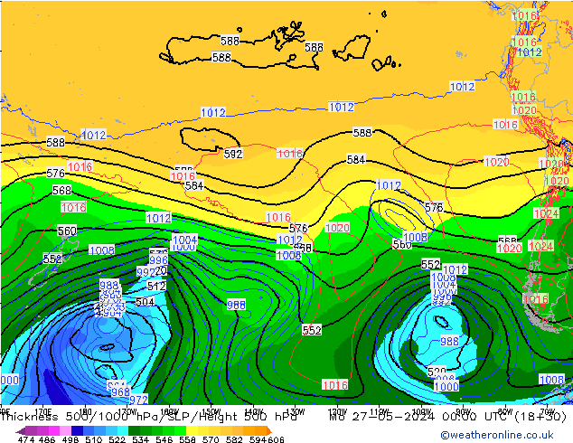 Schichtdicke 500-1000 hPa ECMWF Mo 27.05.2024 00 UTC