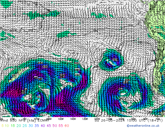 Vento 950 hPa ECMWF dom 26.05.2024 15 UTC