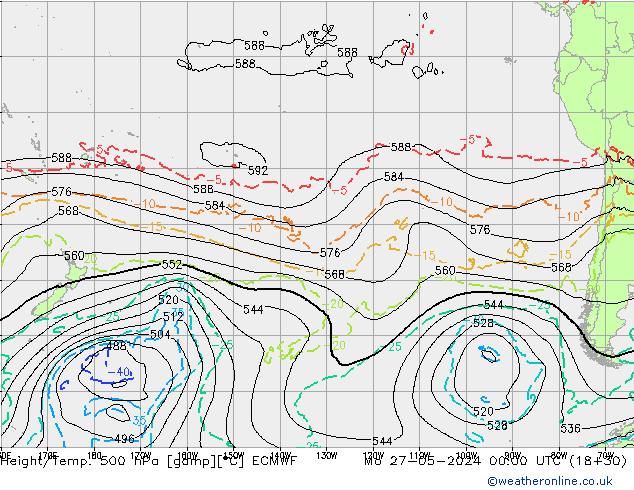 Z500/Rain (+SLP)/Z850 ECMWF lun 27.05.2024 00 UTC