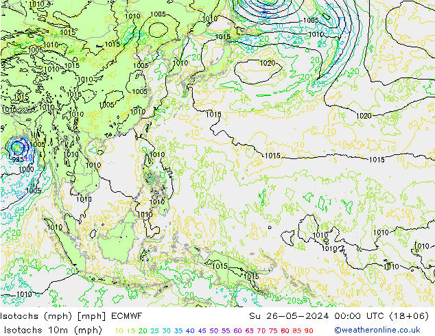 Izotacha (mph) ECMWF nie. 26.05.2024 00 UTC