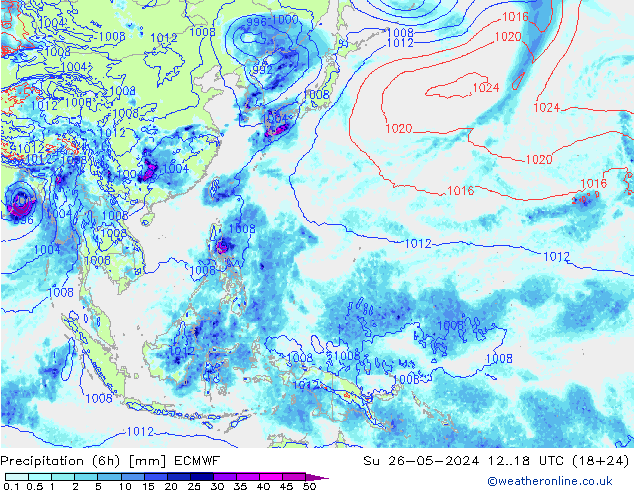 Z500/Rain (+SLP)/Z850 ECMWF Dom 26.05.2024 18 UTC