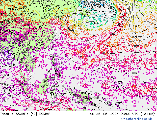 Theta-e 850hPa ECMWF dom 26.05.2024 00 UTC