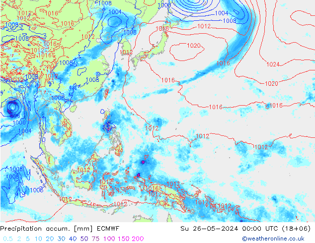 Precipitación acum. ECMWF dom 26.05.2024 00 UTC