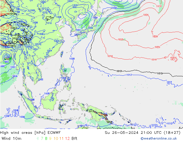 yüksek rüzgarlı alanlar ECMWF Paz 26.05.2024 21 UTC