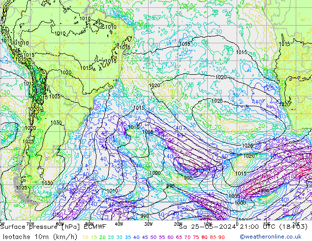 Eşrüzgar Hızları (km/sa) ECMWF Cts 25.05.2024 21 UTC