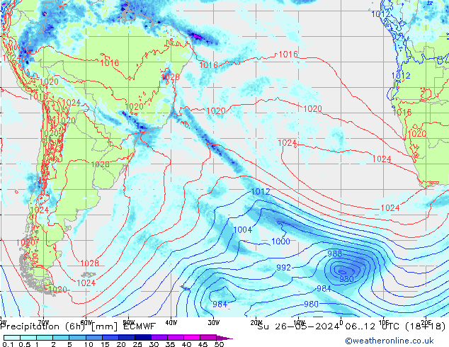 Z500/Regen(+SLP)/Z850 ECMWF zo 26.05.2024 12 UTC