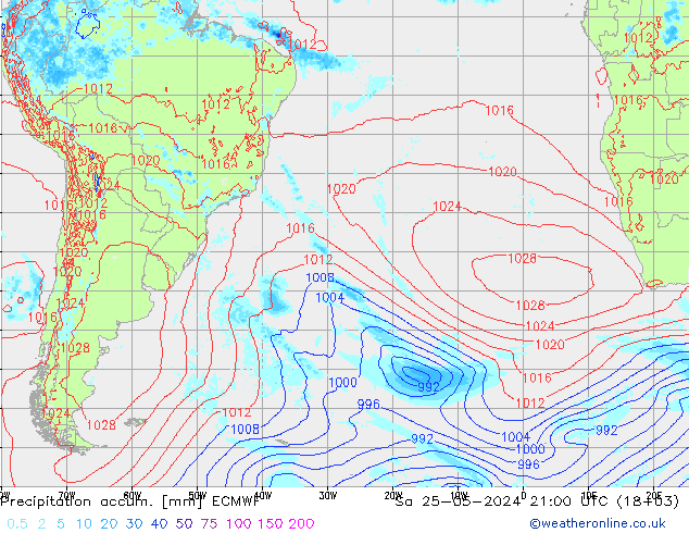 Precipitation accum. ECMWF so. 25.05.2024 21 UTC