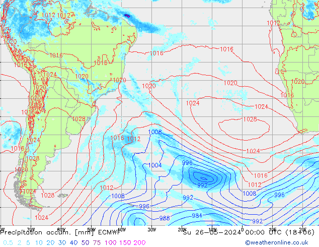 Toplam Yağış ECMWF Paz 26.05.2024 00 UTC