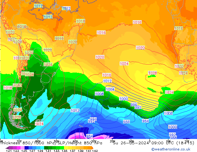 850-1000 hPa Kalınlığı ECMWF Paz 26.05.2024 09 UTC