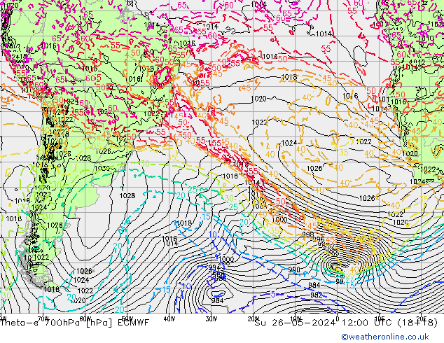 Theta-e 700hPa ECMWF Paz 26.05.2024 12 UTC