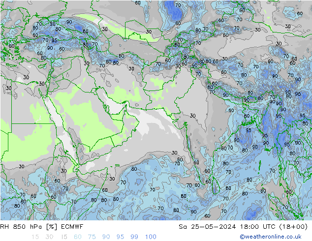 RH 850 hPa ECMWF Sa 25.05.2024 18 UTC