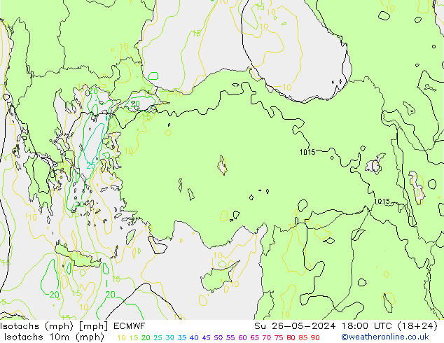 Izotacha (mph) ECMWF nie. 26.05.2024 18 UTC
