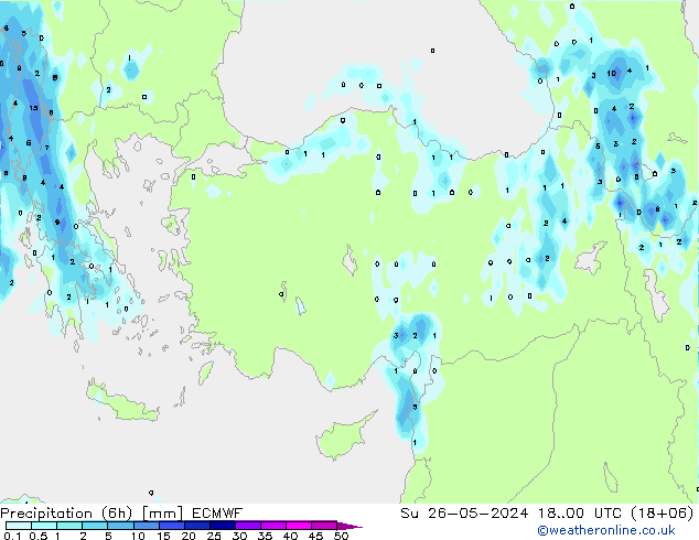 Prec 6h/Wind 10m/950 ECMWF Вс 26.05.2024 00 UTC