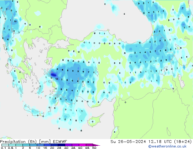 Precipitation (6h) ECMWF Su 26.05.2024 18 UTC
