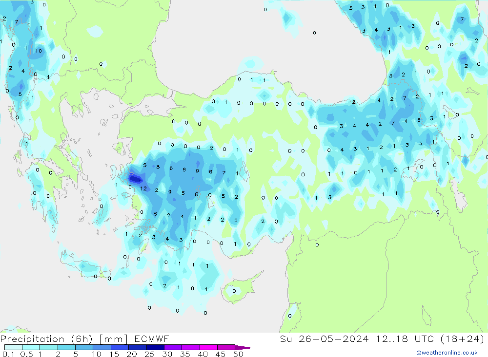 осадки (6h) ECMWF Вс 26.05.2024 18 UTC