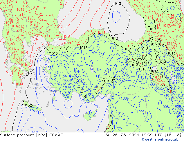 Luchtdruk (Grond) ECMWF zo 26.05.2024 12 UTC