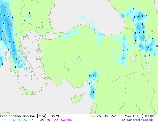 Toplam Yağış ECMWF Paz 26.05.2024 00 UTC