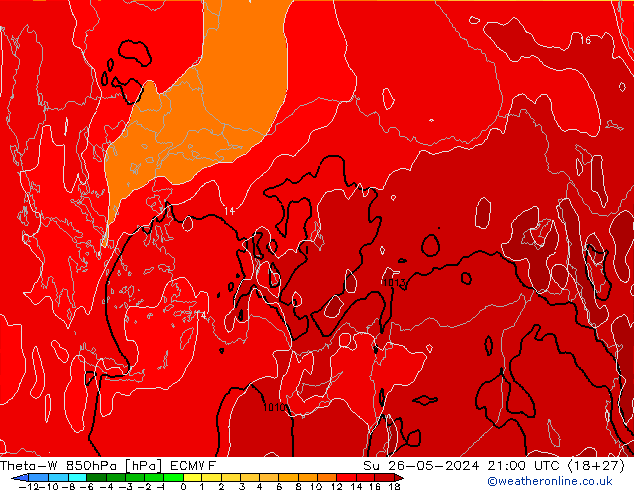 Theta-W 850hPa ECMWF zo 26.05.2024 21 UTC