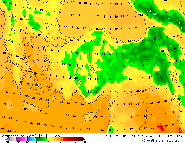 Temperatura (2m) ECMWF dom 26.05.2024 00 UTC