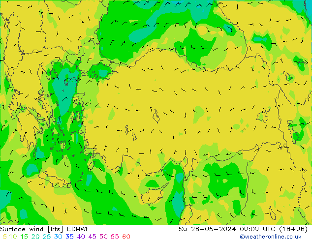 Prec 6h/Wind 10m/950 ECMWF Вс 26.05.2024 00 UTC