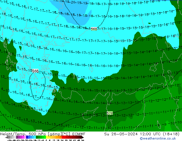 Z500/Rain (+SLP)/Z850 ECMWF Su 26.05.2024 12 UTC